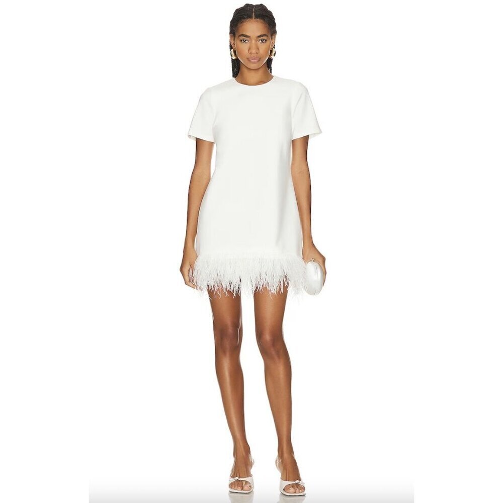 LIKELY Marulla Feather Trim Dress in White Size US 8